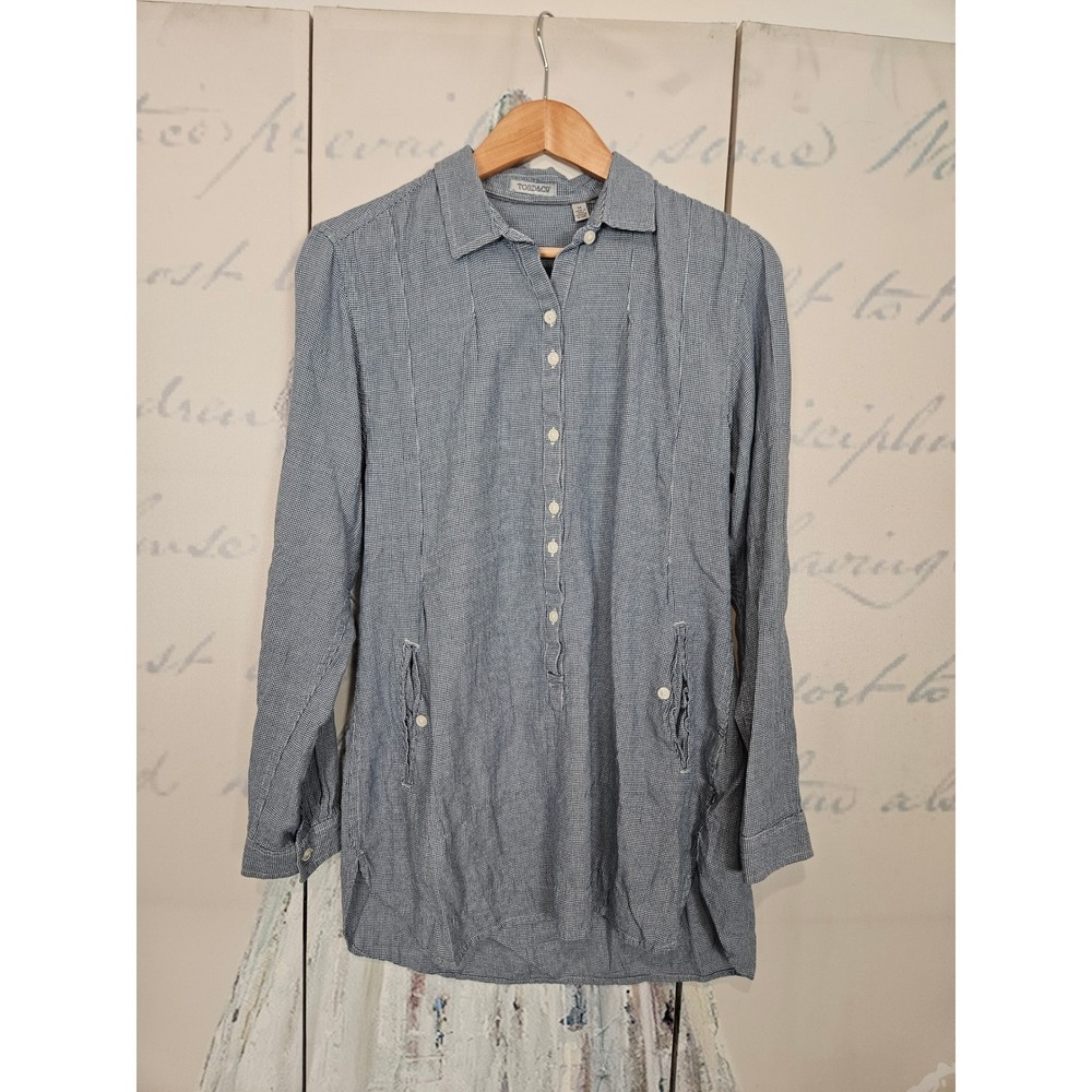 Toad&Co Mixologist Tunic Womens Medium‎ Blue Organic Cotton Button Up Shirt
